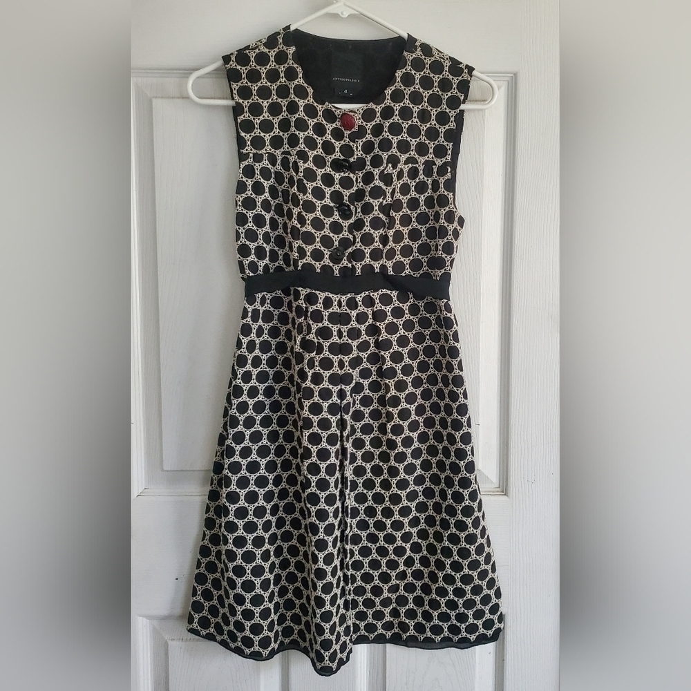 Anna Sui For Anthropologie Black And White Embroidered Sleeveless Dress, Size 4 - Picture 1 of 10